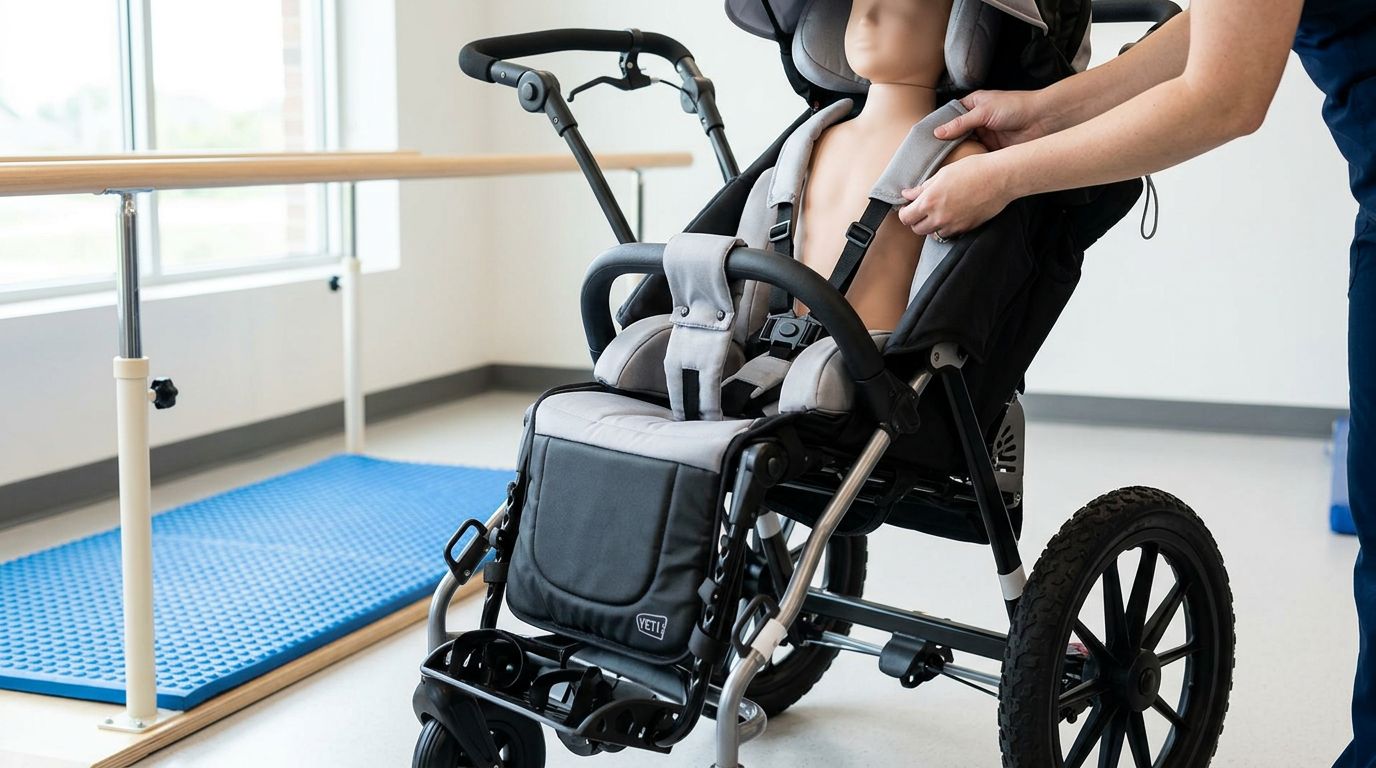 Büyük tekerlekli engelli puseti klinik ortamda detay görünümü