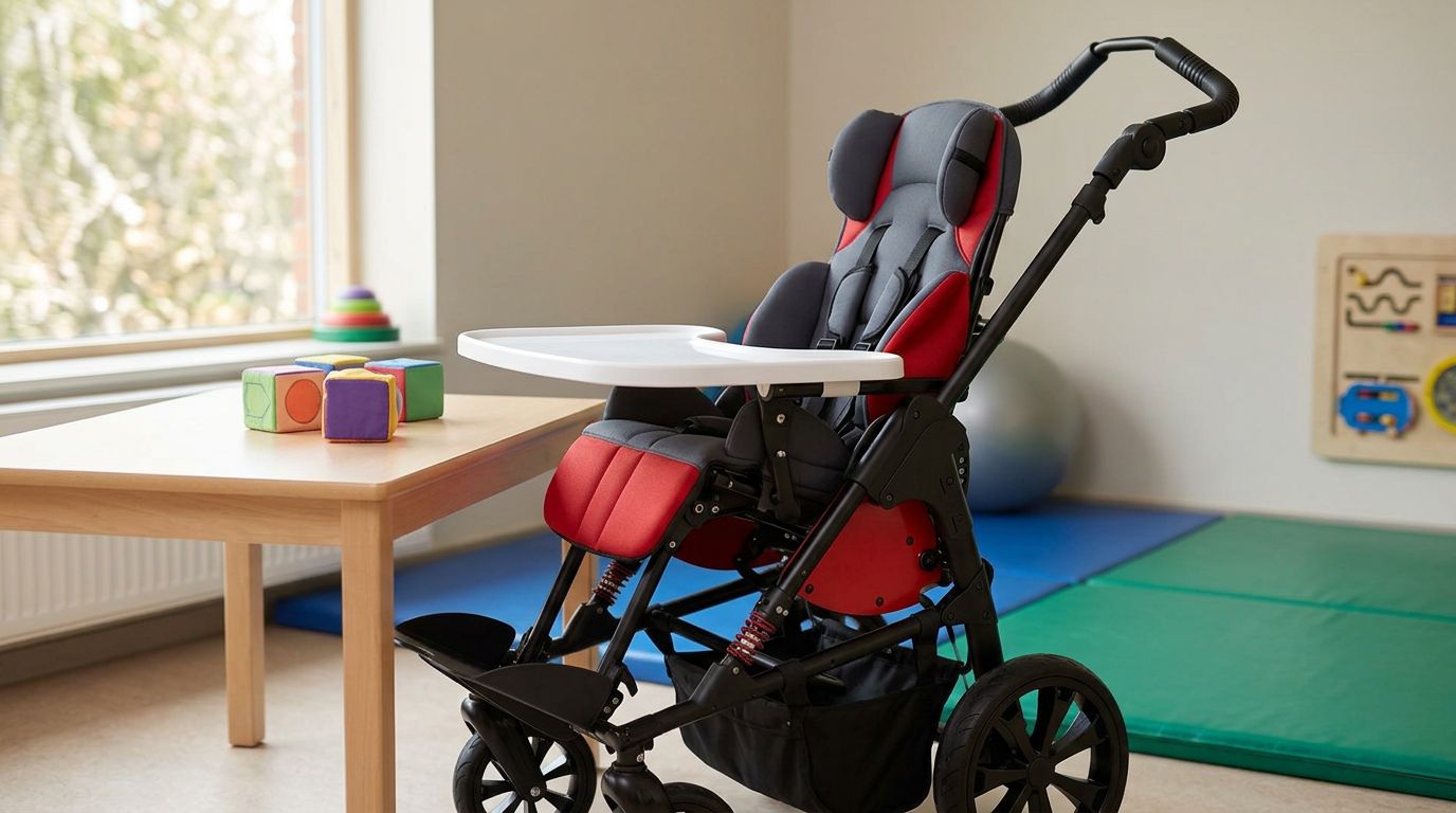 Engelli puseti masa tepsisi ile kullanılan pediatrik puset