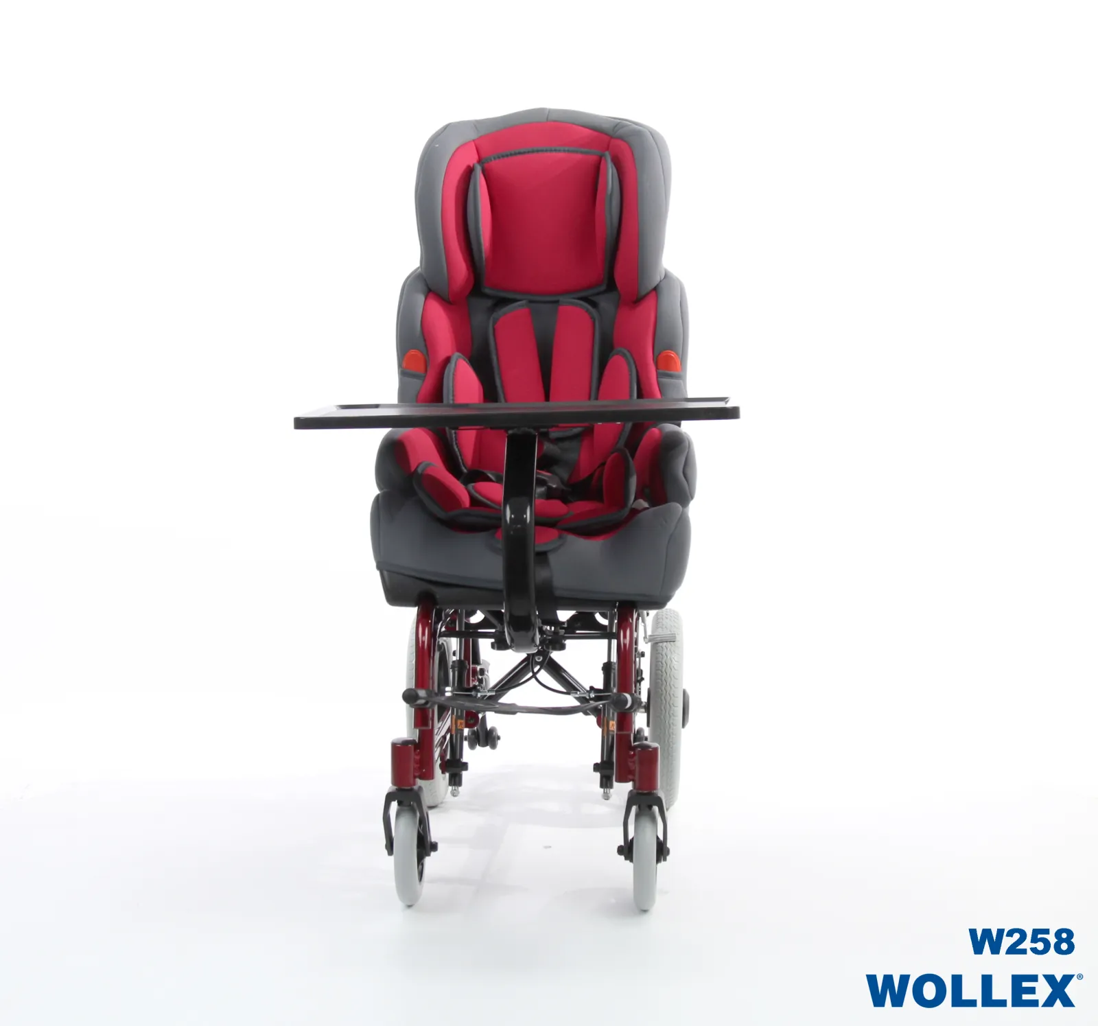 W258 pediatrik manuel tekerlekli sandalye engelli puseti yandan görünüm, çocuklar için konforlu ve dayanıklı tasarım